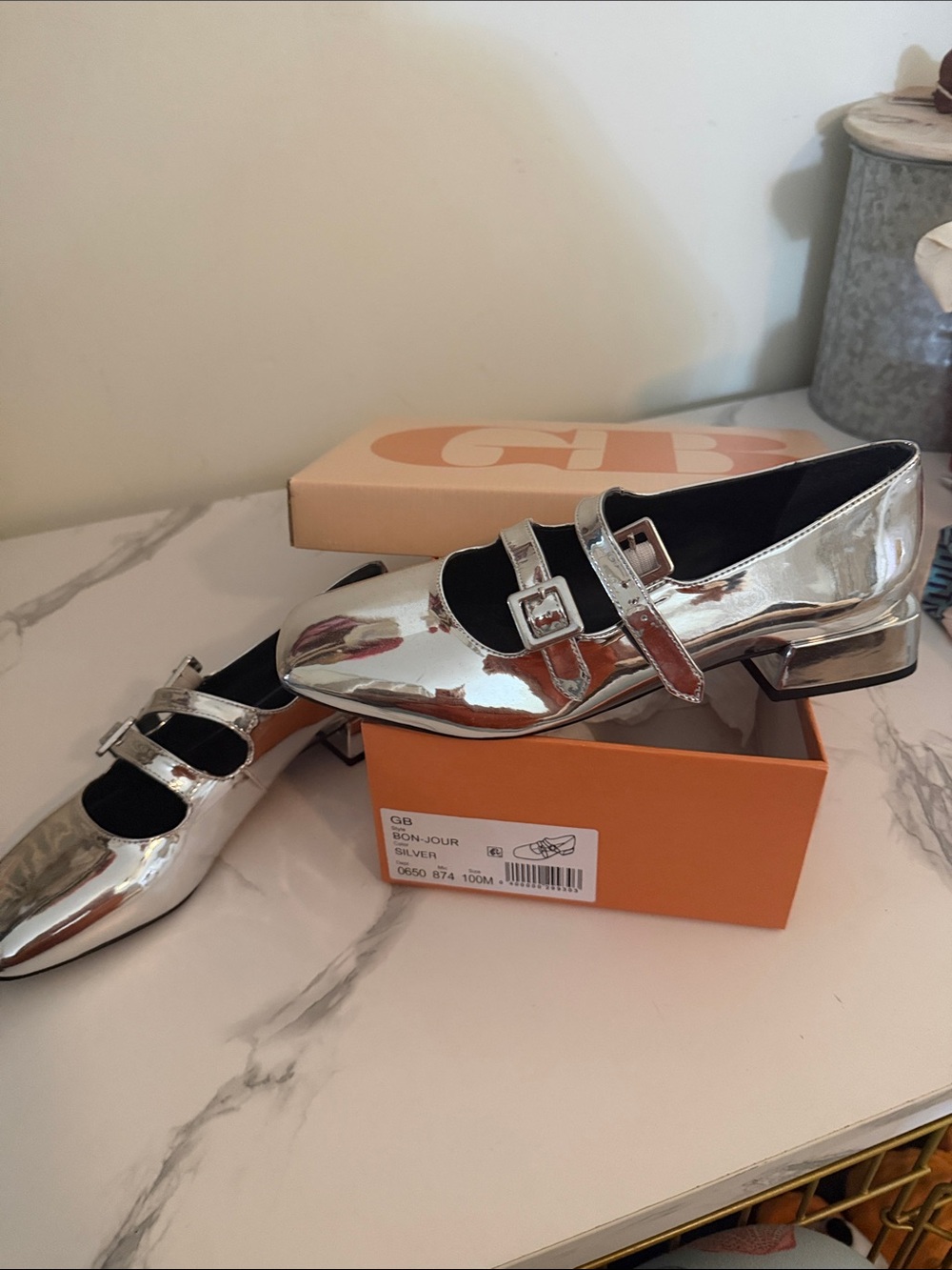 Gianni Bini Silver Double-Buckle Mary Jane Flats